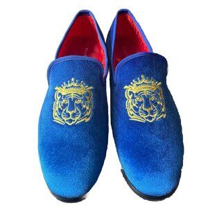 ELANROMAN Loafers Men Velvet Shoes Fashion Embroidered Size 46 (Size 13) Blue